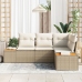 Juego de Sofá de Jardín de 4 Piezas con Cojines Beige Poliratán Acacia