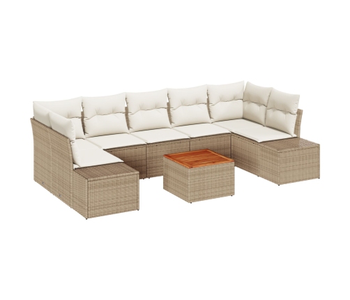 Juego de Sofá de Jardín de 8 Piezas con Cojines Beige de Poliratán Acacia