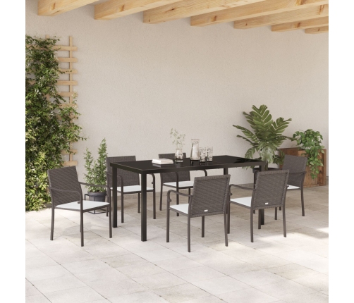 Conjunto de comedor para el jardín de 7 piezas con cojines de poliratán marrón
