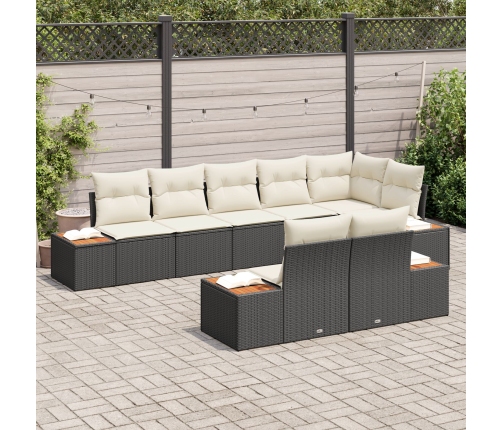 Set de Sofá de 8 Piezas de Jardín con Cojines Negro Poliratán Acacia