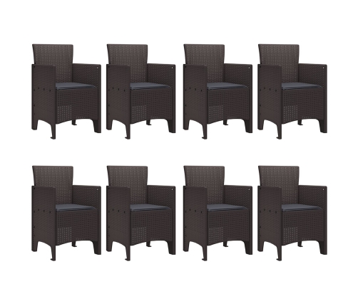 Set de Comedor de Jardín de 9 Piezas con Cojines Marrón Poliratan