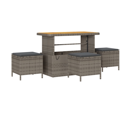 Juego de Comedor de Jardín de 4 Piezas con Cojines Gris de Poliratán y Acacia