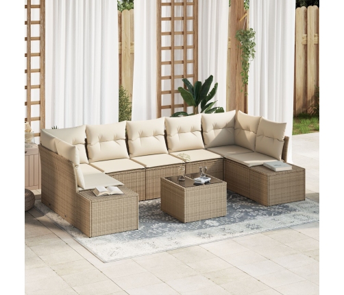 Juego de Sofá de Jardín de 8 Piezas con Cojines Beige Polirratán