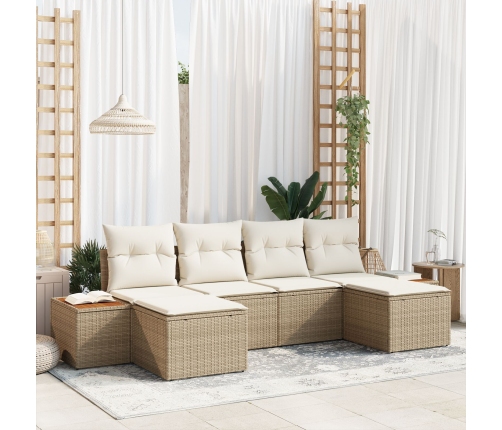 Conjunto de Sofás de Jardín de 6 Piezas con Cojines Beige de Poliratán Acacia