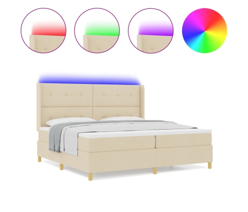 Cama Box Spring  con Colchón y LED Crema 200x200 cm Tela