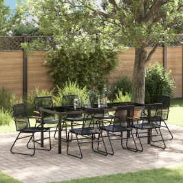 Juego de Comedor de Jardín  de 9 Piezas Negro Rattan de PVC
