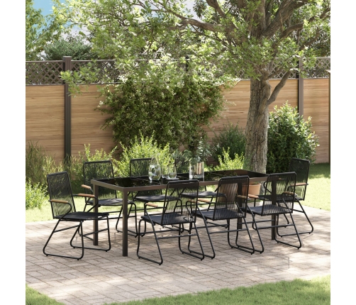 Juego de Comedor de Jardín  de 9 Piezas Negro Rattan de PVC