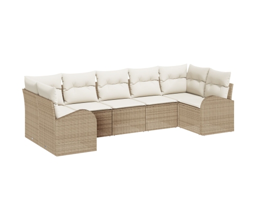 Conjunto de Sofá de Jardín  de 7 Piezas con Cojines Beige Poliratán