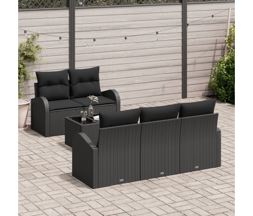 Set de Sofás de Jardín de 6 Piezas con Cojines Negro Poliratán