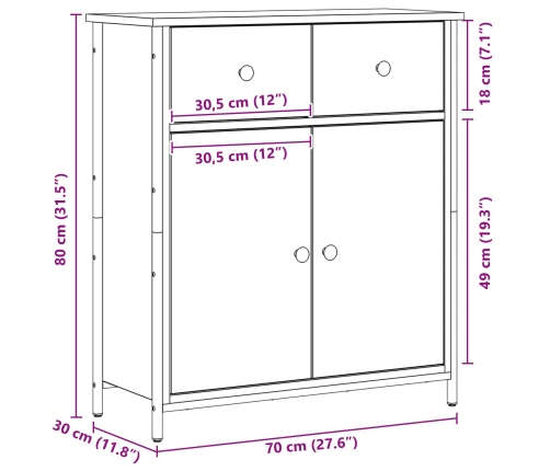 Aparador Negro de Roble 70x30x80 cm de Madera Ingenierizada y Acero