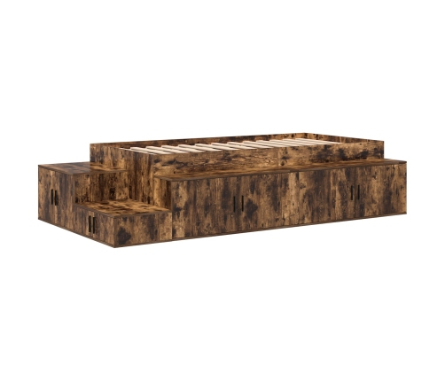 Marco de Cama con Almacenamiento Roble Ahumado Madera Elaborada