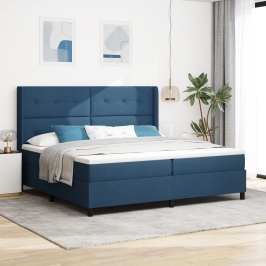 Cama de Box Spring  con Colchón y LED Azul 200x200 cm Tela