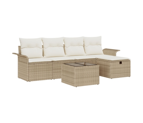 Conjunto de Sofás de Jardín de 6 Piezas con Cojines Beige de Ratán Poliéster