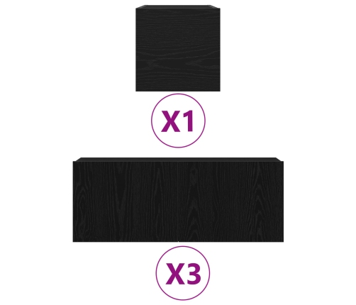 Conjunto de Mueble de TV de 4 Piezas  en Roble Negro de Madera Ingenerada