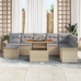Conjunto de Comedor Jardín de 9 Piezas con Cojines Beige Ratán Poliéster Acacia