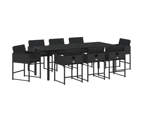 Conjunto de Comedor de Jardín de 9 Piezas con Cojines de Rattan Polímero Negro