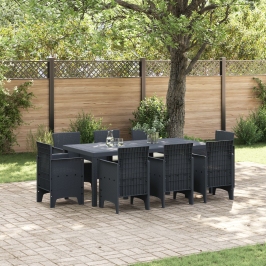 Set de Comedor Jardín de 9 Piezas con Cojines Antracita Poliratán