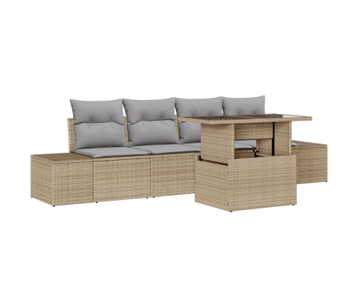 Conjunto de Sofá de Jardín de 5 Piezas con Cojines - Ratán Poliéster Beige