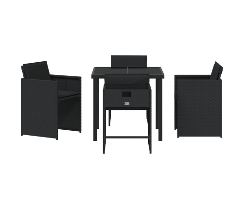 Set de Comedor de Jardín de 5 Piezas con Cojines Negro Poliratán