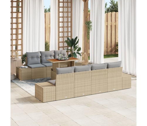 Conjunto de Sofá de Jardín  8 Piezas Beige Ratán Mesa de Exterior