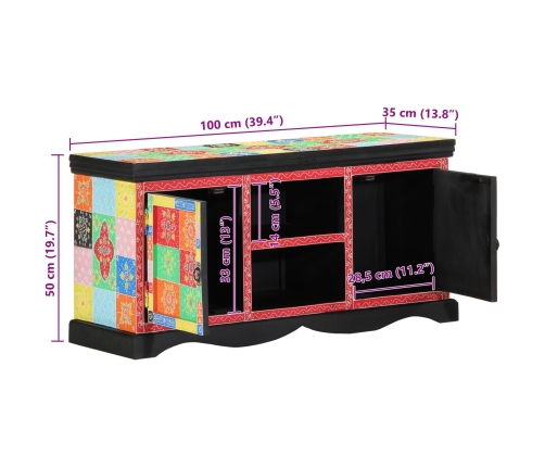 Mueble de TV Multicolor 100x35x50 cm Madera Sólida de Mango