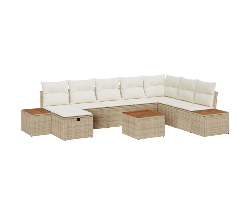Conjunto de Sofás de Jardín de 9 Piezas con Cojines Beige Ratán Poliéster