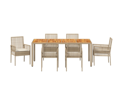 Conjunto de Comedor de Jardín de 7 piezas  con Cojines Beige de Ratán Polipropileno