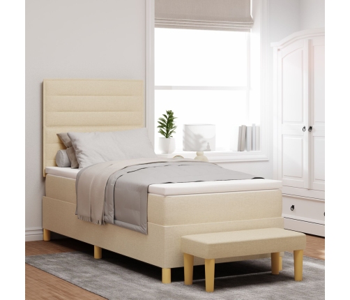 Cama con Somier  con Colchón y Banco Crema 90x200 cm Tela