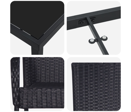 Conjunto de comedor de jardín de 5 piezas negro poliratán de