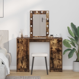 mesa de tocador  con luces LED Roble Ahumado 102x33x135 cm