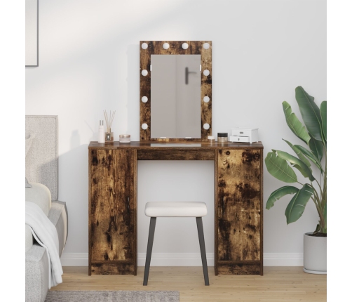 mesa de tocador  con luces LED Roble Ahumado 102x33x135 cm