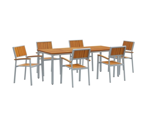 Conjunto de Comedor de Jardín  Set de 7 Gris y Madera Natural