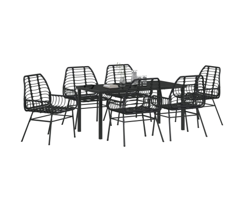 Juego de Comedor de Jardín de 7 Piezas Negro Poliratán
