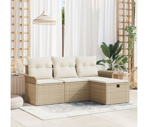 Conjunto de Sofá de Jardín de 4 Piezas con Cojines Beige Ratán Polímero