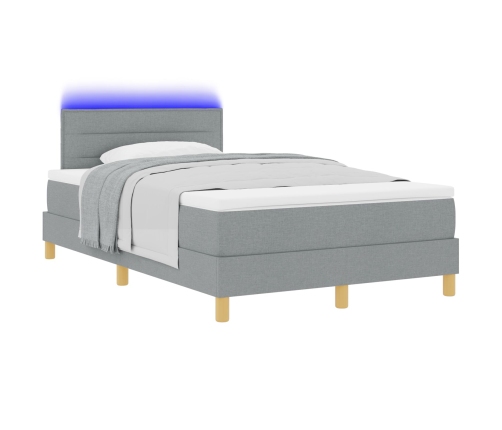 Cama Box Spring con Colchón y Luz LED Gris Claro 120x200 cm Tela