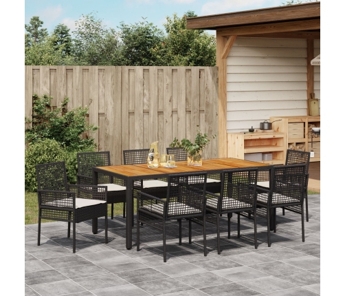 Conjunto de Comedor de Jardín  de 9 Piezas con Cojines Negros de Rattan Sintético