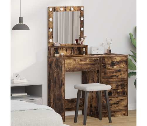 Mesa de tocador  con luces LED en roble ahumado 50x41x135 cm