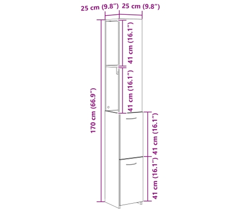 Armario de baño  Negro Roble 25x25x170 cm Madera de Ingeniera