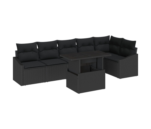 Juego de Sofá de Jardín Set de 7 Negro Polirratán