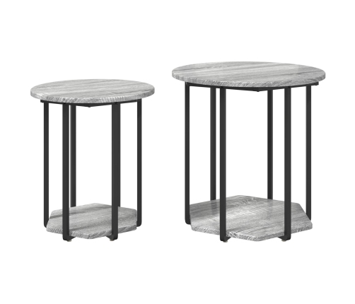 Mesa Lateral  2 pcs Gris Sonoma de Madera y Metal