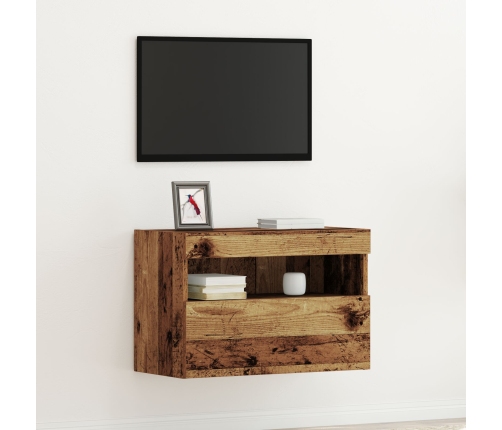 Mueble de TV de pared con luces LED Madera vieja 60x30x40 cm