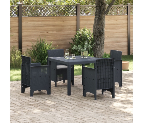 Conjunto de Comedor de Jardín de 5 Piezas  con Cojines de Polirratán Antracita