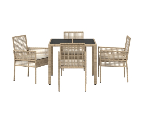 Juego de Comedor de Jardín de 5 Piezas con Cojines Beige de Poliratán