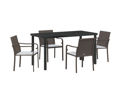 Juego de comedor de jardín de 5 piezas con cojines marrones de poliratán