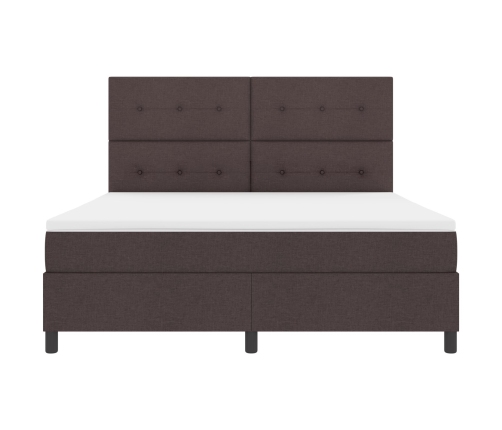 Cama con Base de Resortes y Colchón Marrón Oscuro Super King Tela