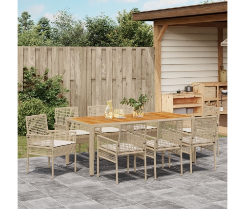 Conjunto de Comedor de Jardín  de 9 Piezas con Cojines Beige de Ratán de Polietileno