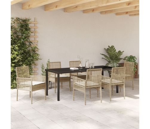 Conjunto de Comedor de Jardín de 7 Piezas con Cojines Beige de Ratán