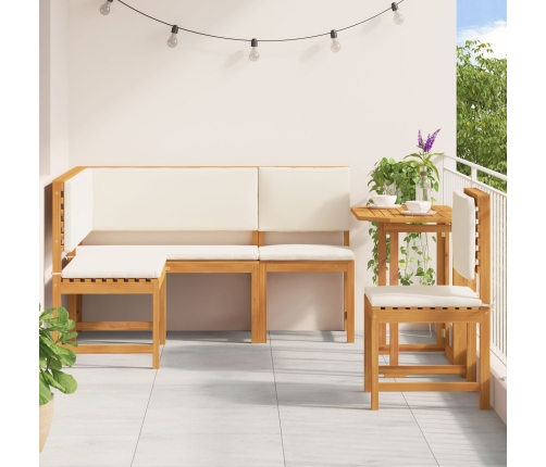 Conjunto de Comedor de Jardín de 4 Piezas  con Cojines - Madera Maciza de Acacia