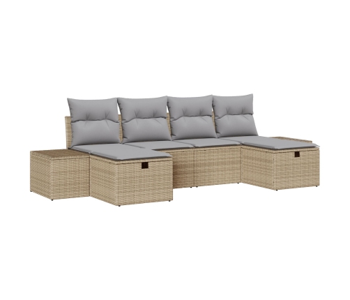 Conjunto de Sofá de Jardín  de 6 Piezas con Cojines Beige Ratán Sintético