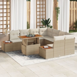 Juego de Sofá de Jardín  Juego de 9 Beige Ratán